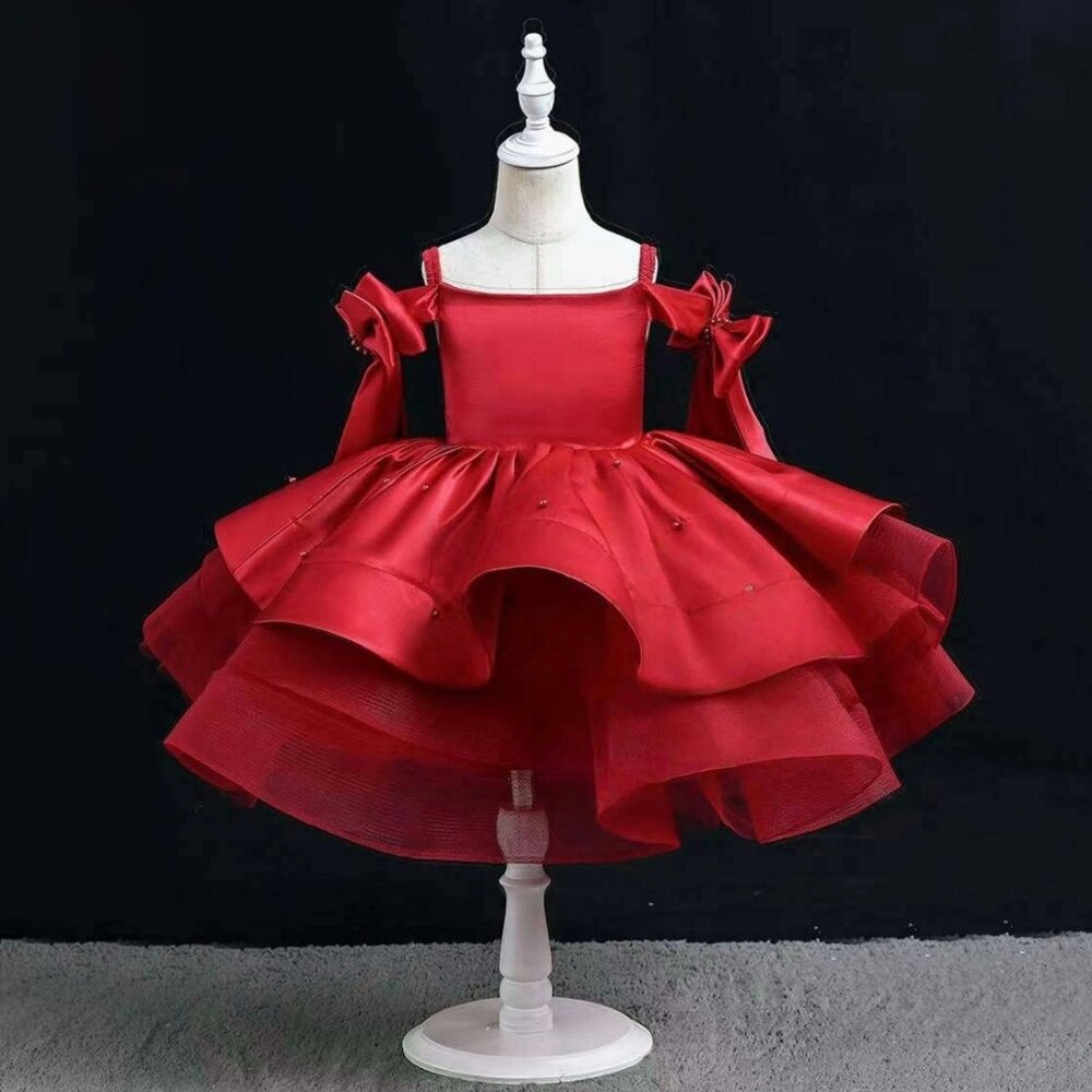 Elegant Scarlet Princess Gown, Kids Dress, Kids Gown, Holiday Dress